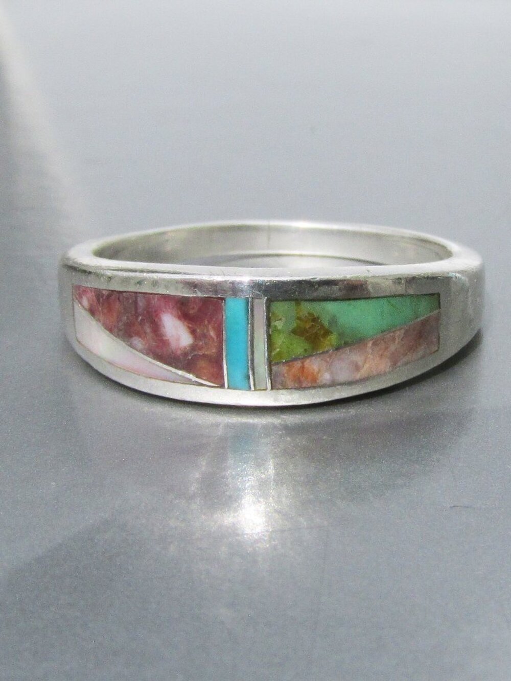 Native American Style STUDIO GL Turquoise Coral Sterling Silver Ring Sz 8